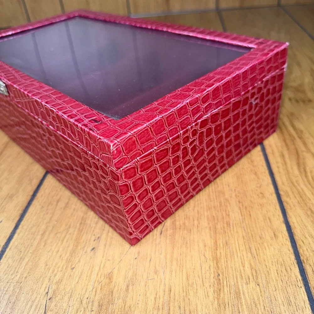 Prestige Red Faux Croc Jewelry Box Organizer with Plastic Lid and 4 Compartments